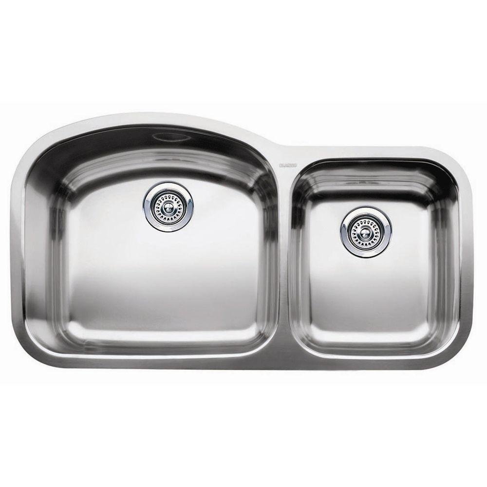 Blanco 510-883 Wave 1 3/4 Double Bowl Undermount Kitchen Sink, Satin Polished Finish