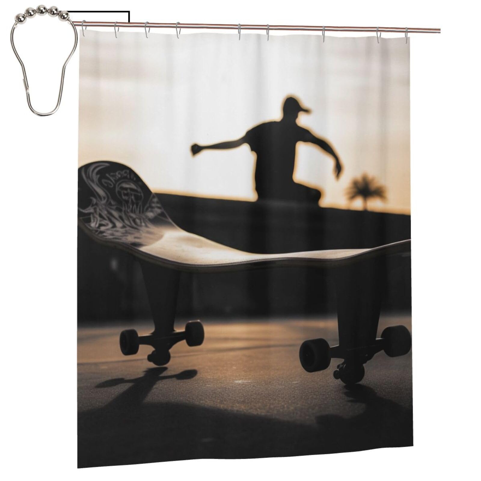BWWHCCTI Skateboard print Printed Shower Curtain With 12 Iron Hooks Opaque Quick Drying Waterproof Shower Curtains Sets For Bathroom 152x183 Cm