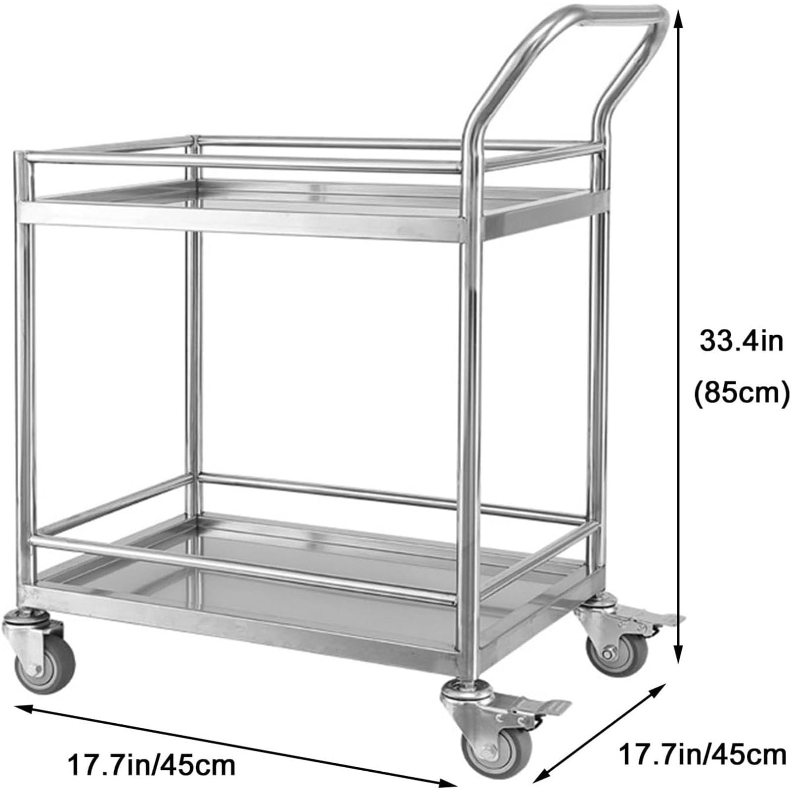 Carrello in Acciaio Inossidabile Carrello Multiuso in Acciaio Scaffale Carrello da Cucina Carrello da Trasporto per Cucina Commerciale Ristorante Hotel e Garage(45X45X85cm)