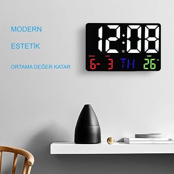 HyMark Digital Wall Clock Color HD LED Display 25X16 Cm Date Day Temperature Alarm USB Decorative