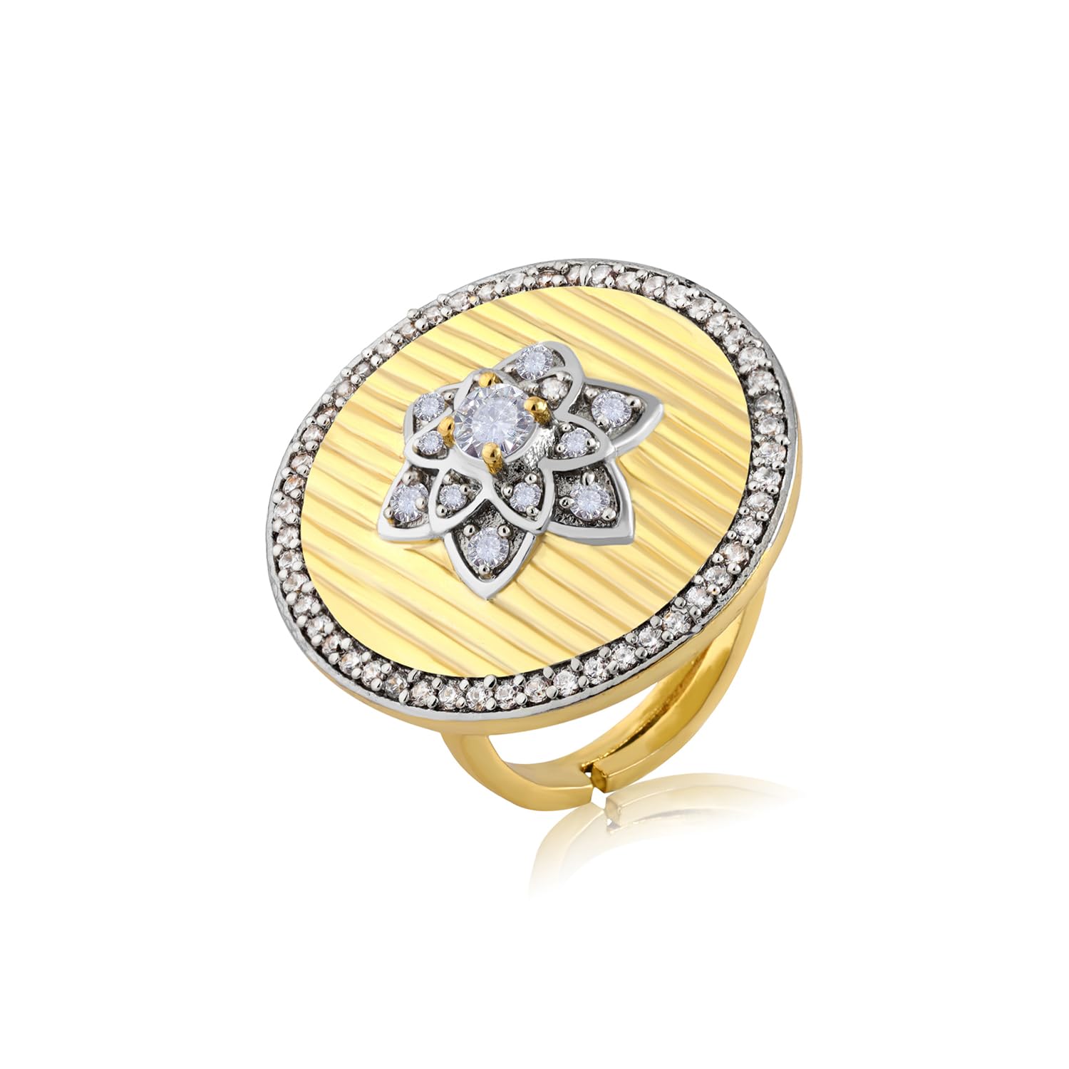 voylla Rajpushpa Royale CZ Statement Ring for Women | Gold Anti Tarnish American Diamond Floral Cocktail Ring | Wedding & Festive Contemporary Jewellery | Gift for Wife Mother Anniversary |Threads of Royalty-picture-11