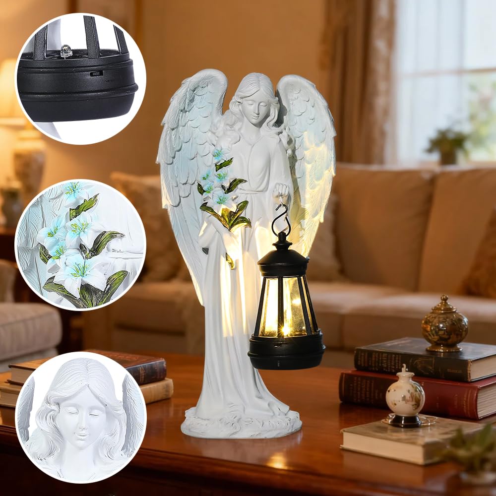 Beschermengel tuinbeelden, zonne-verlichting engel decoraties voor thuis, engel beeldje op zonne-energie verlichting buiten voor huis tuin tuin decor,C