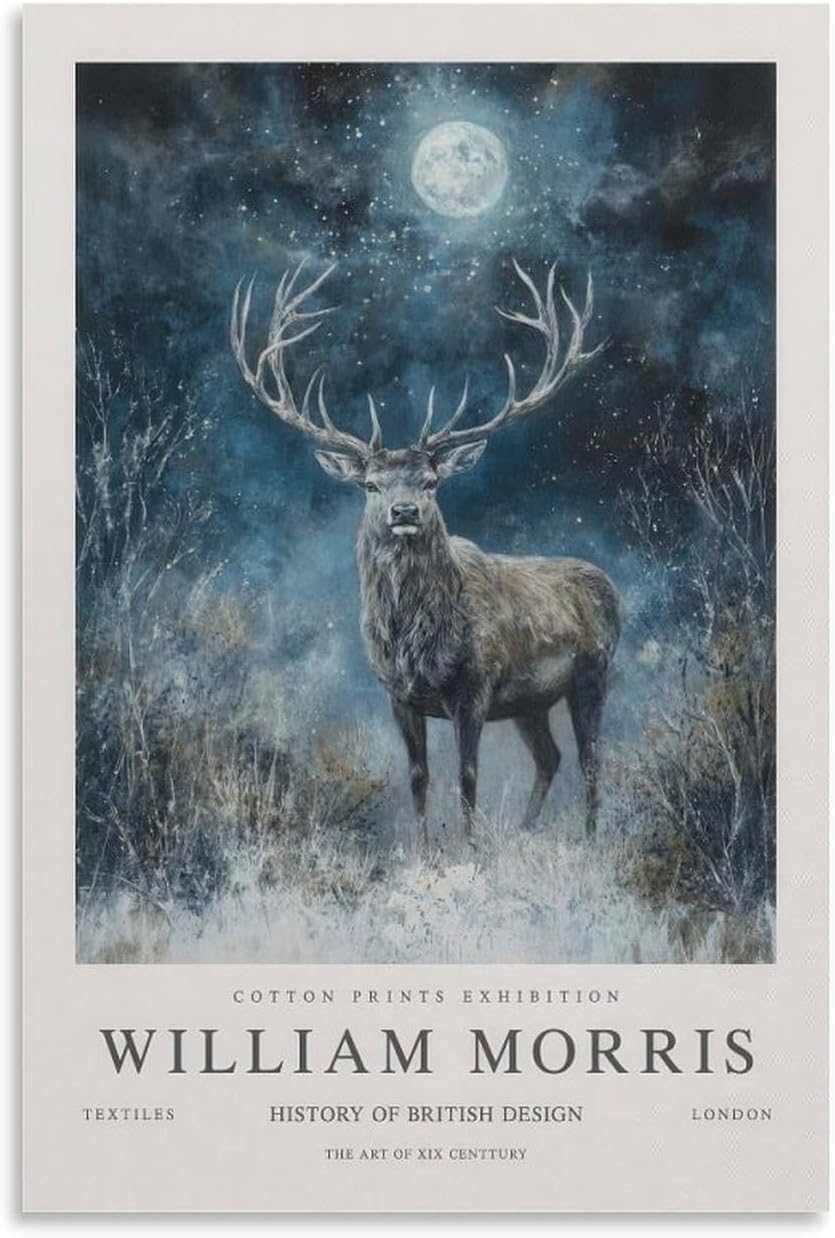 Orjdjz Wxkbl William Morris Poster Stag Moonlight Wall Art Vintage Canvas Prints William Morris Botanical Painting for Farmhouse Decor Picture 40x60cm Frameless