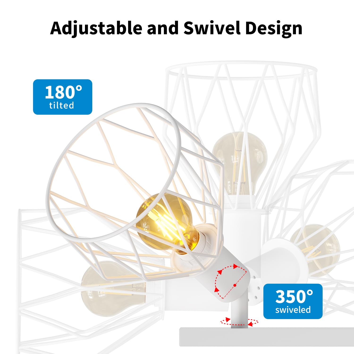 LVWIT Faretti Soffitto Bianco, Faretti Orientabili con 5 Attacco E14, Faretto da Interno Moderna, Lampadario Faretti per Barra, Salotto, Cameretta, Cucina,Corridoio Illuminazione (Senza Lampadina)