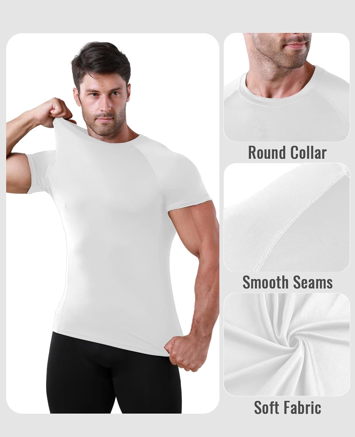 Niksa Men's Compression Shirts, Compression Shirts for Men Short Sleeve Athletic, Quick Dry Workout T Shirts Base Undershirt - Image 3