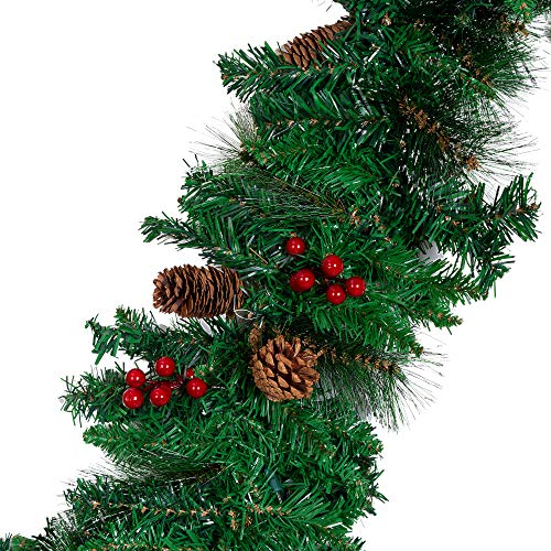 Joyin 9 Ft Christmas Garland Prelit 10-Inch Diameter With 50 Lights/Silver Bristle/Pine Cones/Red Berries #TOP3