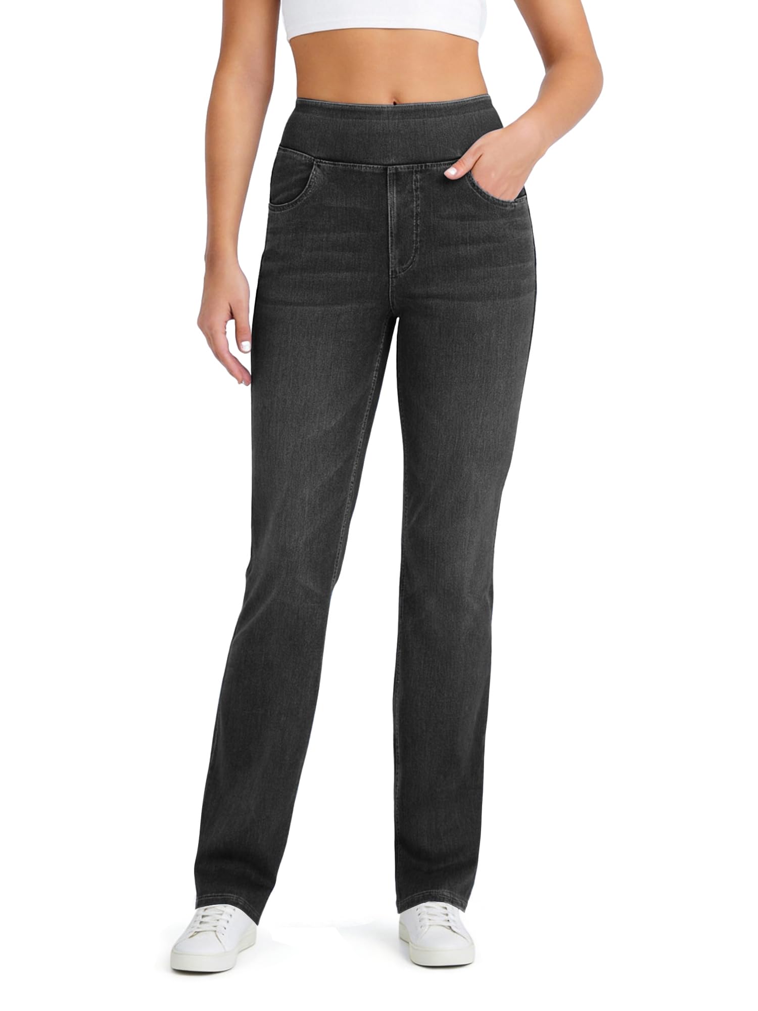 Keolorn Women High Stretch Yoga Jeans,Skinny Soft and Micro Bootcut Pants Suitable for Sports and Fitness Denim Pants.