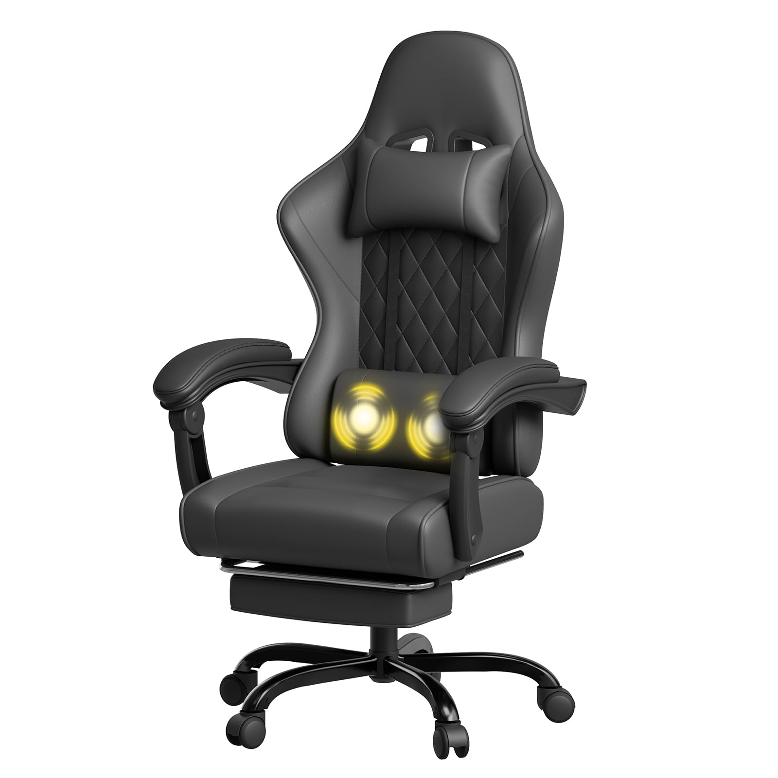 JUMMICO Gaming Chair, Desk Chair with Massage Function, Office Chair Ergonomic with Footrest, 150 kg, Black