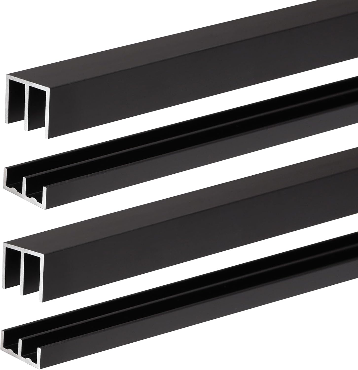 2 Sets Metal Sliding Door Track Set for 1/4" Thick Panels Glass Cabinet Door Window Sliding Track, Size 48 x 0.79 inches (Black) 48in-2set Black