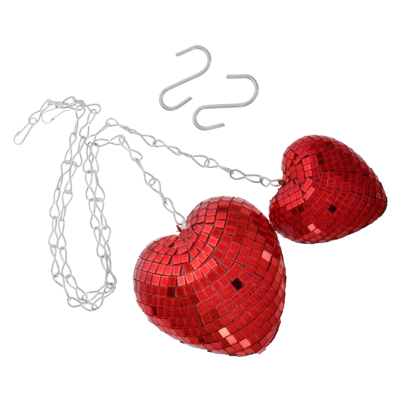 OHPHCALL 2pcs Heart Shaped Disco Ball with Chain Reflective Mirror Balls for Party Wedding Birthday Decoration Effects Versatile Hanging Decor Red