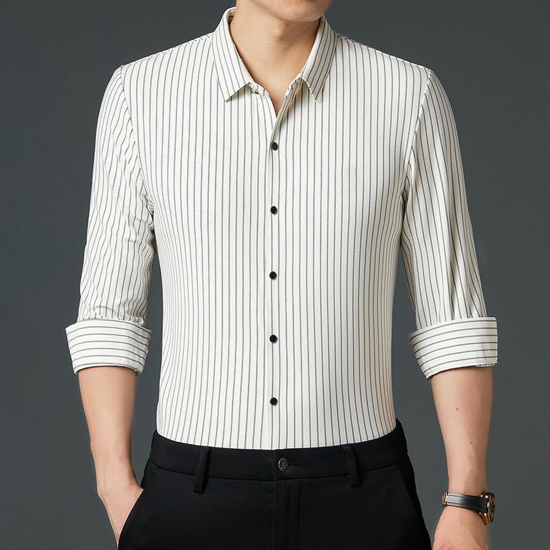 Camisa de rayas antiarrugas para hombre USTZFTBCL de corte slim 6
