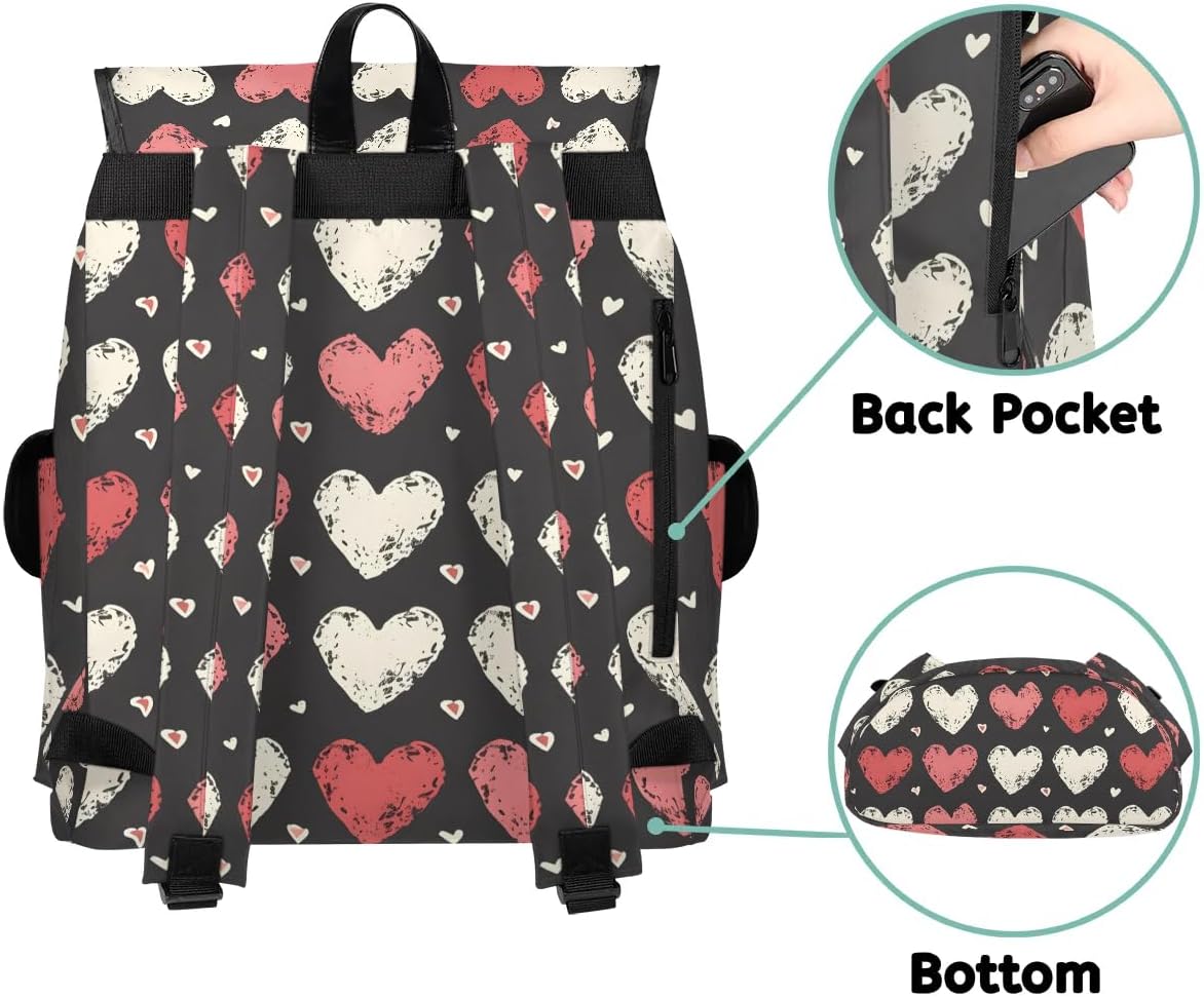 Love Heart Prints Waterproof Laptop Backpack for Men Women Vintage Style Backpack Large Storage Carry on Backpack for Travel & Work Fits 15-inch Notebook