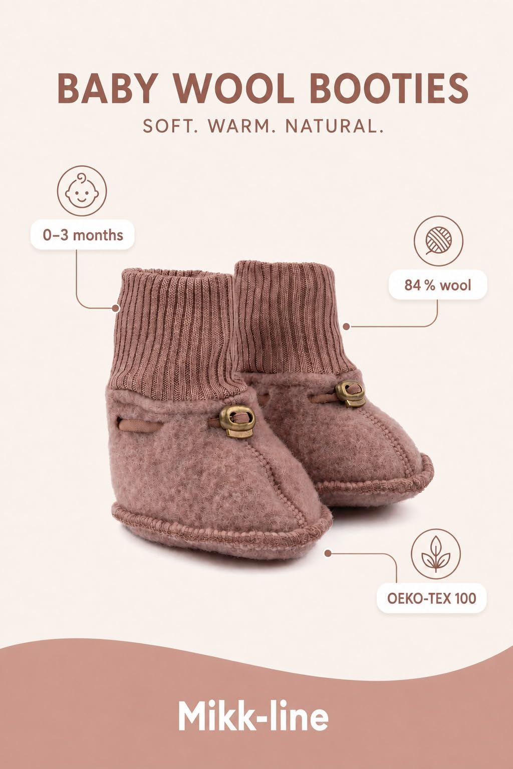 Mikk-line Woll kapcie dziecięce, certyfikat Öko-Tex 100, buty do raczkowania dla dziewczynek i chłopców, wełniane skarpety dziecięce 95% wełna - 100% bez mulesingu | buty do nauki chodzenia dla