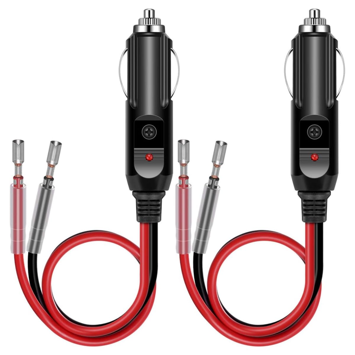 Lot De 2 Adaptateurs Allume-cigare 12V/24V Avec Câble 16AWG Et Fusible 15A - Voyant LED - Pour Voiture, Camping-car, Pompe à Air - 5