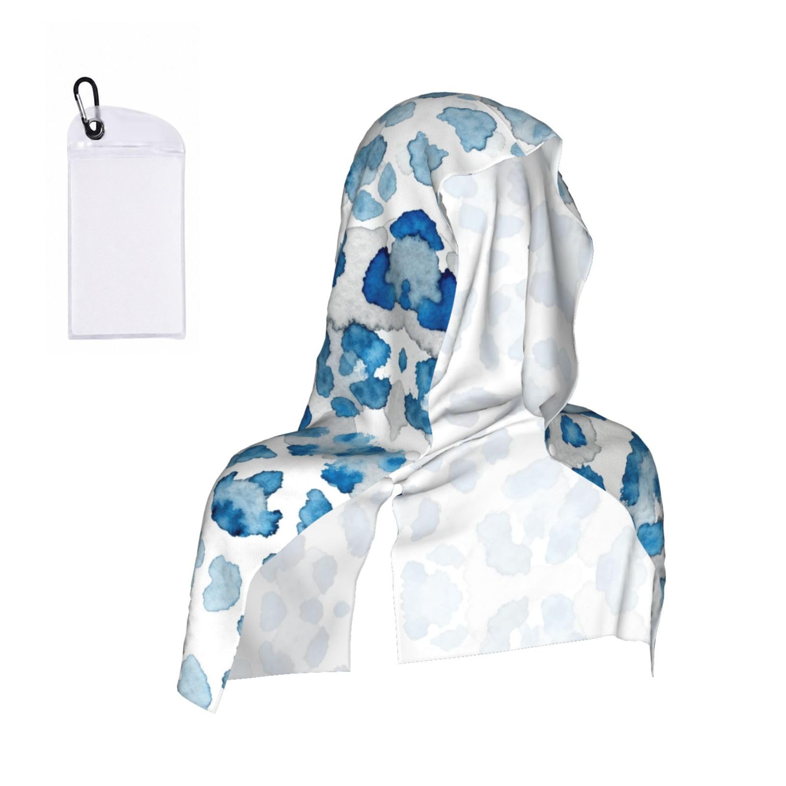 CNTDBU Blue leopard print Cooling Towel Hooded-Instant Chill Neck Cover for Sports, UV Cooling Rag for Running Gym