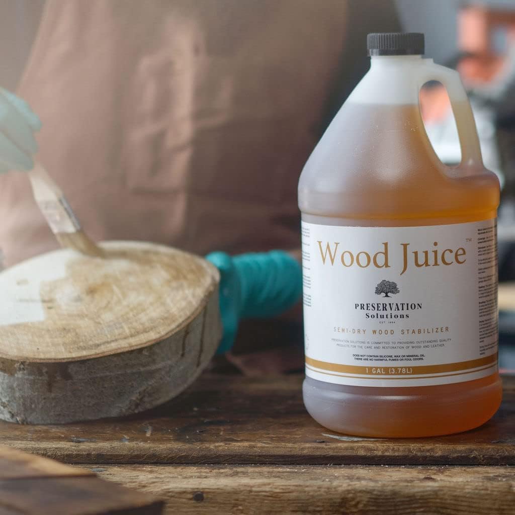 Wood Juice Semi-Dry Wood Stabilizer 1 Gallon by Preservation Solutions, Prevents Future Cracking & Warping, Ideal for Woodworkers