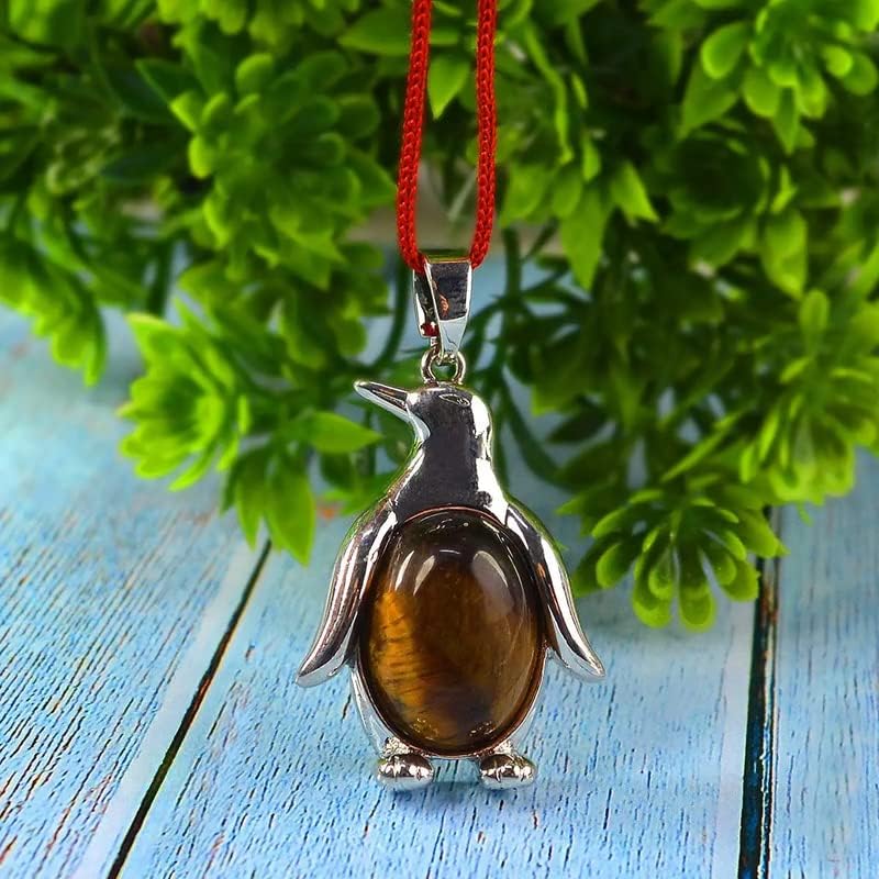 Aleafa Armlet Presents Reiki and Crystal Stone Tiger Eye Penguin Pendant in Golden and Brown Color #Aport-0270