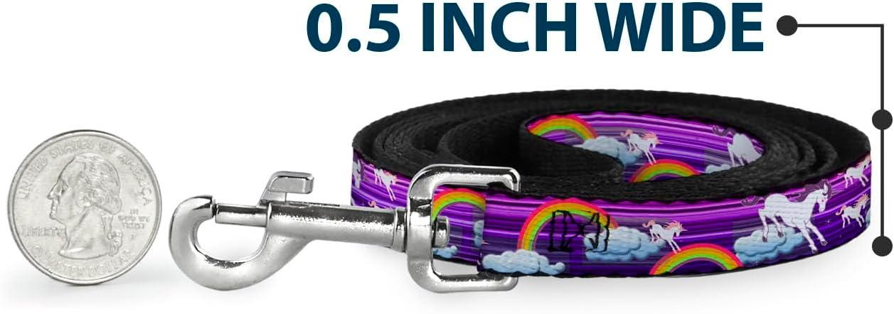 Dog Leash Unicorns Rainbows Stripes Purple 6 Feet Long 1.0 Inch Wide
