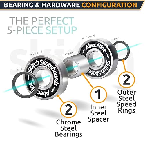 Miniatura 4 de SKITCH Juego de rodamientos de giro rápido de precisión | Paquete de 8 rodamientos de bolas 608 2RS ABEC 9 de acero cromado para patinetas, tablas