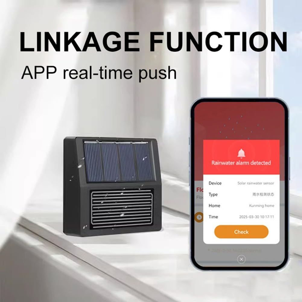 Sensore di pioggia solare con rilevamento in tempo reale per domotica Tuya, design wireless resistente alle intemperie con avvisi telefonici immediati, alimentato da