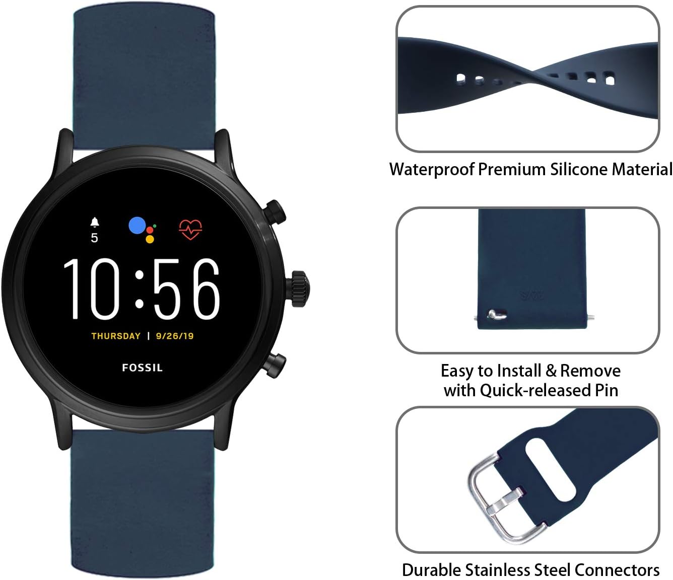 بندساعت Qiyiguo سازگار برای Samsung Galaxy Watch 3 45mm /بند 46 میلیمتری ساعت گلکسی، بند ساعت 22 میلیمتری تک رنگ جایگزین برای ساعت هوشمند مردانه فسیلی نسل 5 (Julianna/Carlyle/Garrett)/ Gen 5E- Navy(S) Navy Small