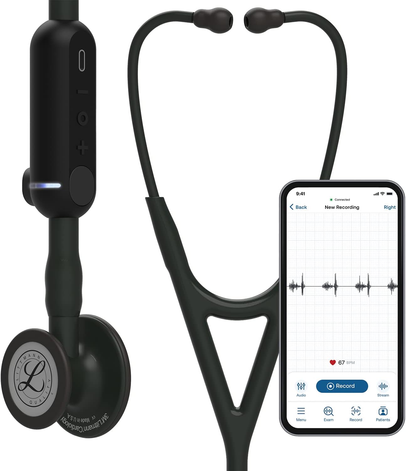3M Littmann CORE Digital Stethoscope, Our Most Advanced Stethoscope Yet, Up To 40x Amplification, Active Noise Cancellation, In-App Sound Wave Visualization, Black-Finish Chestpiece, 8480