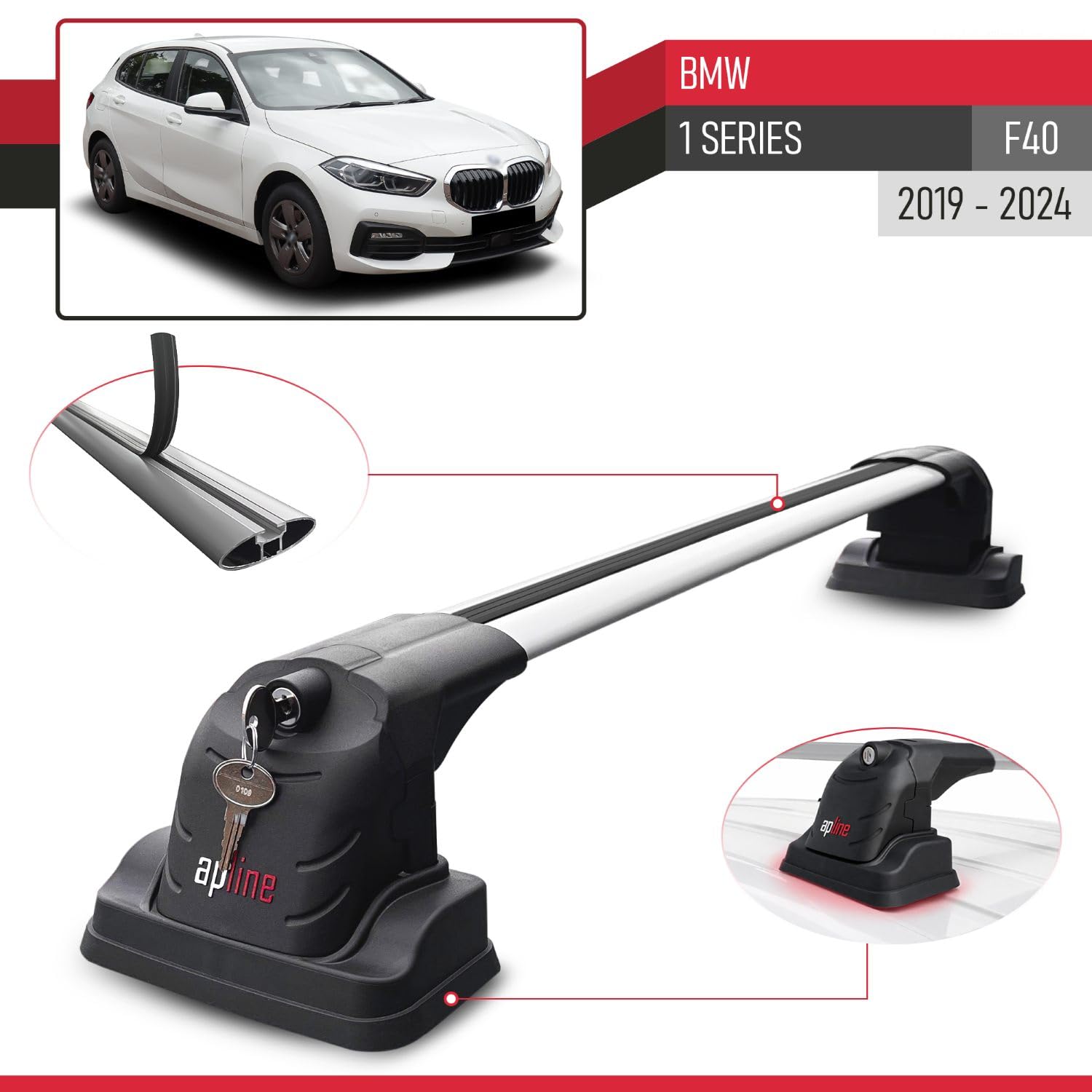 Compatibile con BMW Serie 1 (F40) 2020-2024 Ace-3 Barre Tetto Portapacchi Auto Barre Portatutto Grigo Alluminio 2 Barre