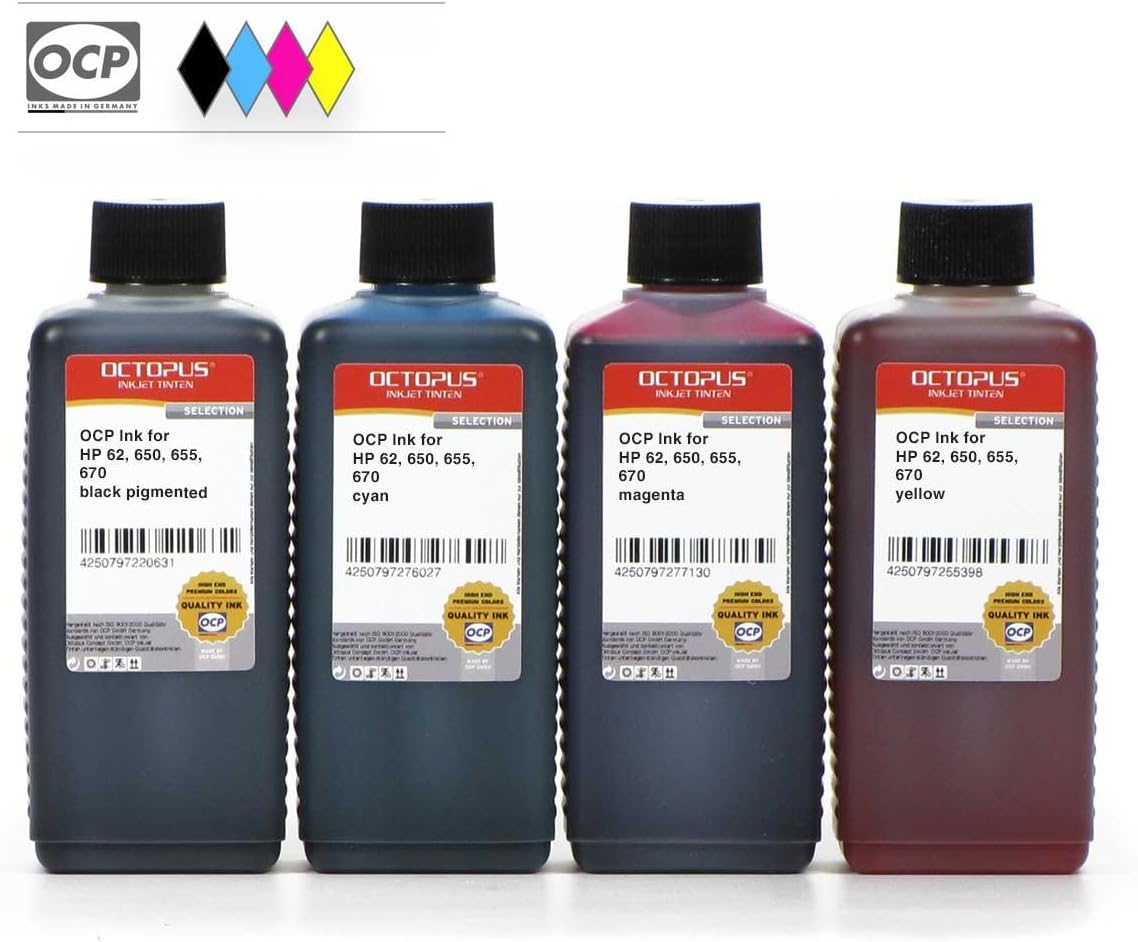 62 OCP Ink Cartridge compatible for HP 62XL, 650, 655, 670 5 x 250 ml color