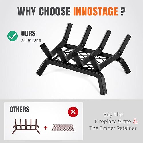 Miniatura 3 de Rejillas de chimenea con retenedor de brasa, rejilla de leña para chimenea de 14 pulgadas, rejilla de estufa de leña, estante para troncos de leña,