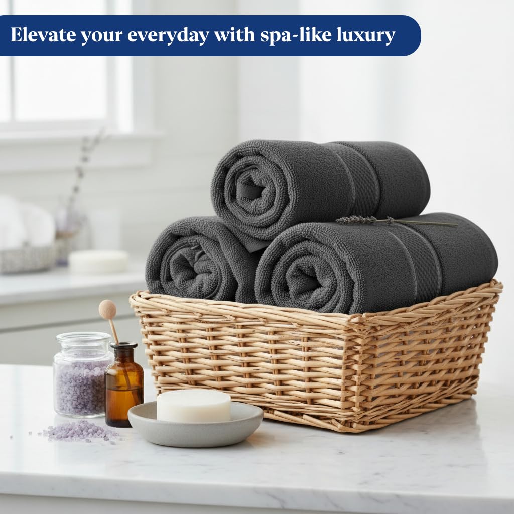 SKY BEDDINGS Premium 4-Piece Bath Towel Set - 600 GSM 100% Cotton, Soft, Lightweight & Highly Absorbent Towels for Bathroom, Perfect for Daily Uses - 27 x 54 Inches - Dark Grey 2