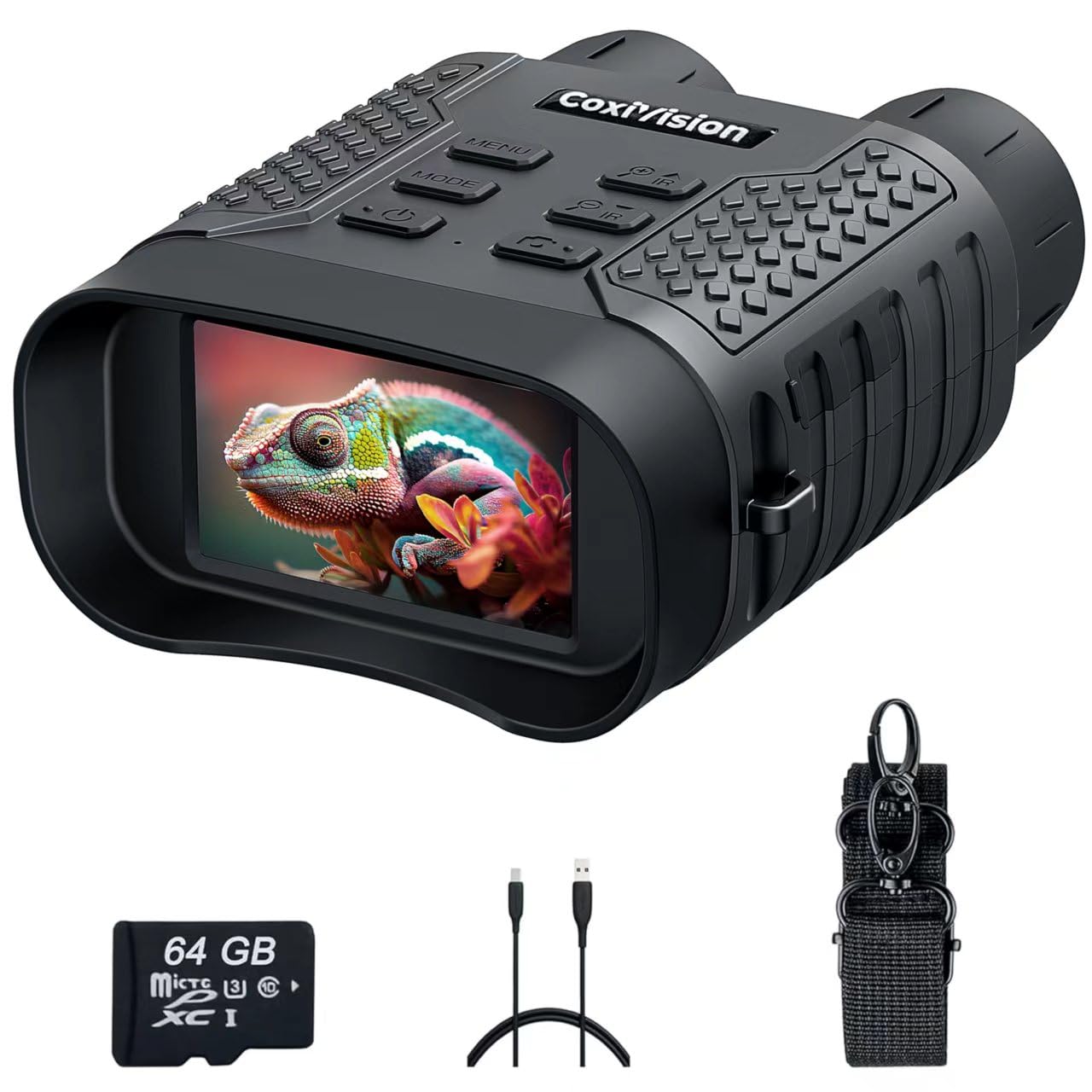 4K Night Vision Goggles - 3.1'' HD Screen, 5X Digital Zoom, 7-Level IR Illuminator Binoculars with 64GB Memory Card and Detachable 4400mAh Battery - Day and Night Photo and Video Recording