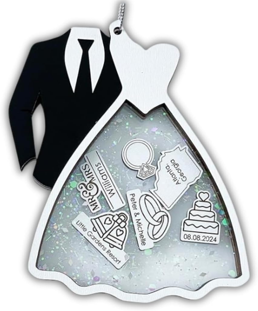 JazzyJade Designs Personalized Wedding Ornament - Wedding Gifts for Newlyweds 2025, Bridal Shower Gift for Bride & Groom, Handmade Wedding Keepsake, Made in USA