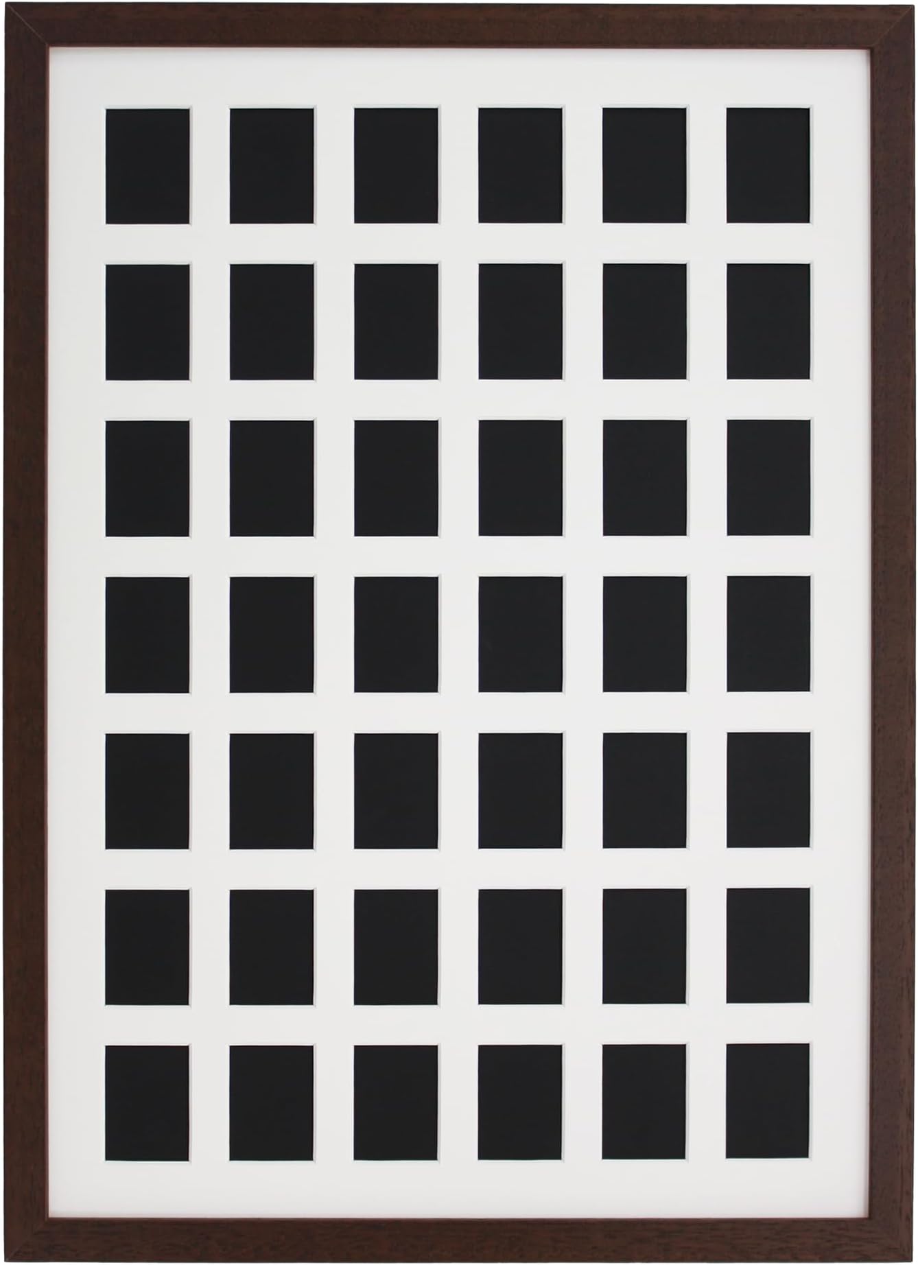 Instax Mini Multi Aperture Wooden Photo Frame. Holds Forty-Two instax sized Photos. A2. Portrait or Landscape. (33) (Walnut, Cream Mount)