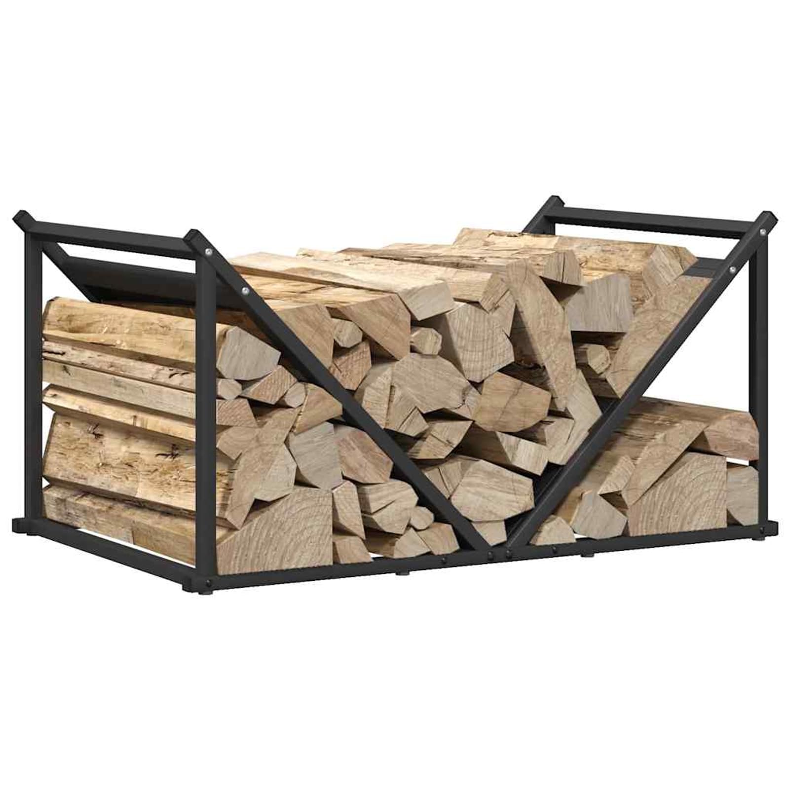 Homgoday Brennholzregal Kaminholzregal Feuerholzregal Kaminholzständer Kaminholzhalter Brennholz Holzhalter Holzstapelhilfe Holzlager Schwarz 70x43x34,5 cm Kaltgewalzter Stahl