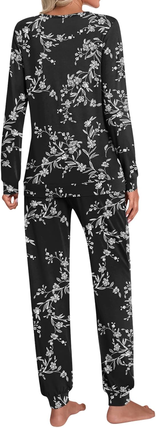 HOTGIFT Womens Pajamas Sets, 2 Piece Lounge Pjs Set Long Sleeve Long Pant Ladies Sleepwear with Pockets Soft - Image 2