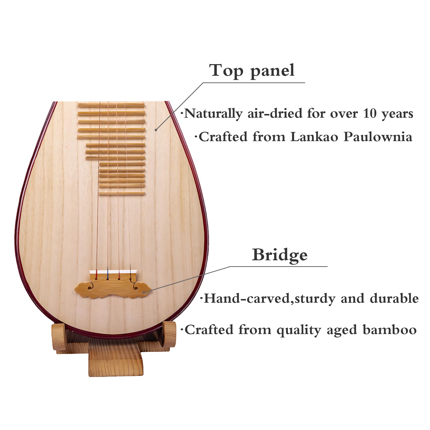 MUYIYANG Selected Hardwood Chinese Lute Pipa Instrument, Set for Beginner,Chinese National Traditional Stringed Instrument - Image 4