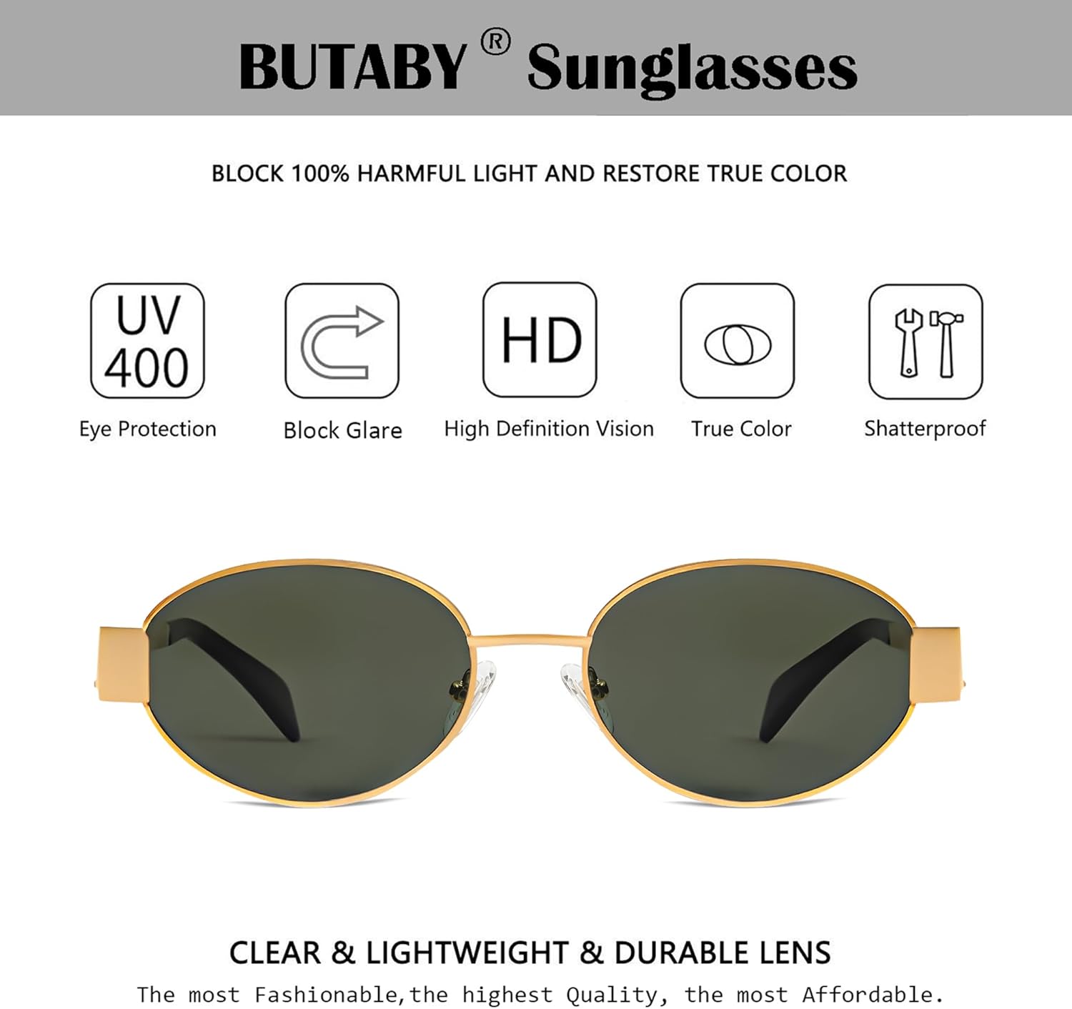 BUTABY Retro Oval Sunglasses for Women Men Designer Trendy Sun Glasses Classic Shades UV400 Protection - Image 6