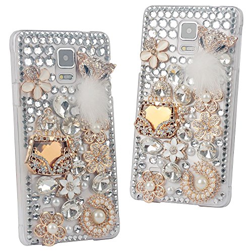 Efriend 3D Golden Bling Diamond Clear Case Cover Bundle with Stylus & Green Soft Clean Cloth for Samsung Galaxy Note 4