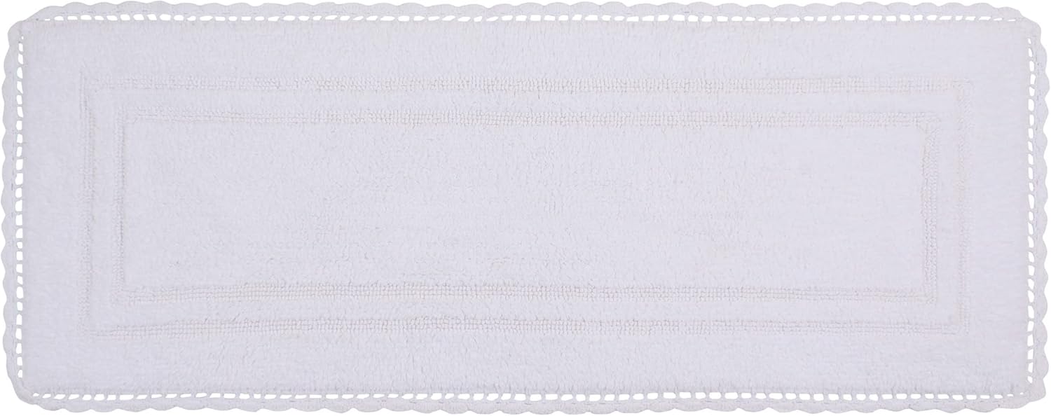 Home Weavers Casual Elegance Reversible Bathmat 100% Cotton Bathroom Rugs Set, Washable Rug, Thick Extra Soft and Absorbent Bath Rug, Kitchen Mat, Bath Mat Set, Non Slip Mat, 21"x54" Runner, White