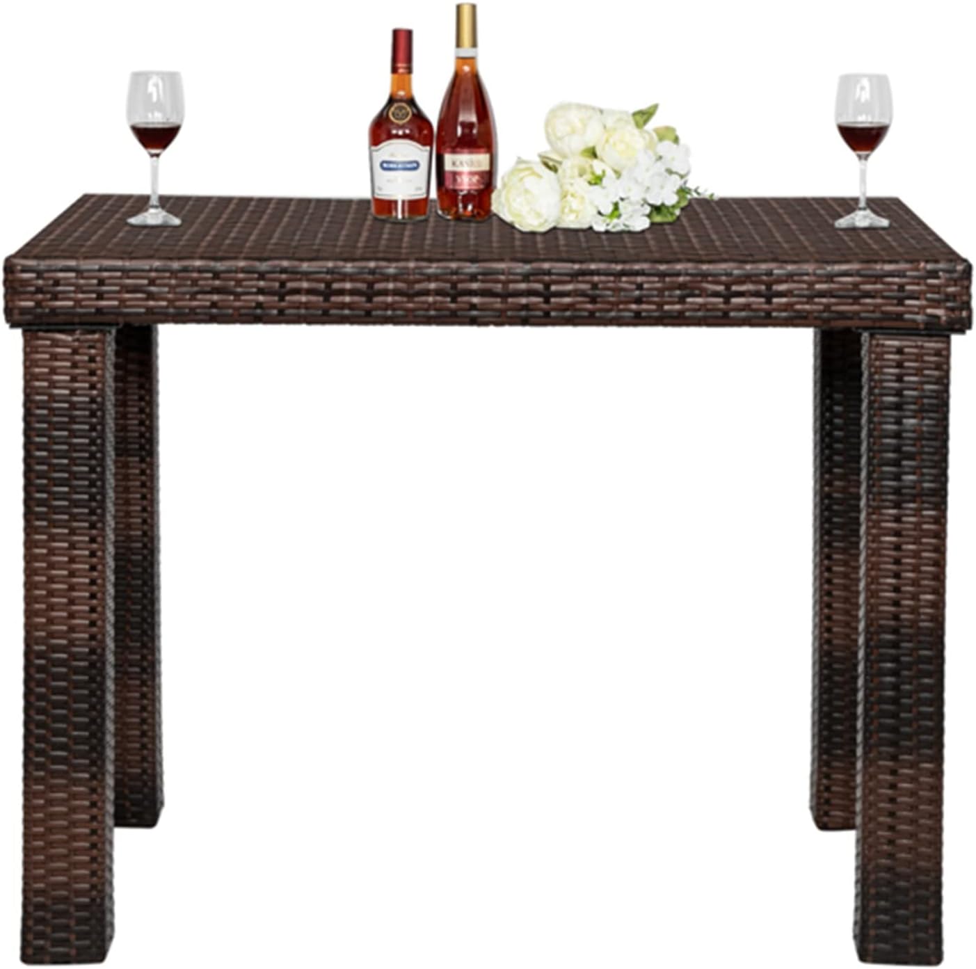 Bar Table Coffee Table Dessert Table Rattan Brown Gradient Color Suitable for Garden Patio Balcony (Table only)