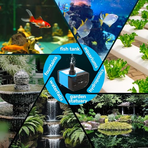 Hexago Small Fountain Pump, 80GPH (4.2W 300L/H) Mini Submersible Pumps, 3 Outlet Adapters, Submersible Water Fountain Pumps for Aquariums, Fish Tank, Tabletop Fountain, Pet Fountain and Hydroponics