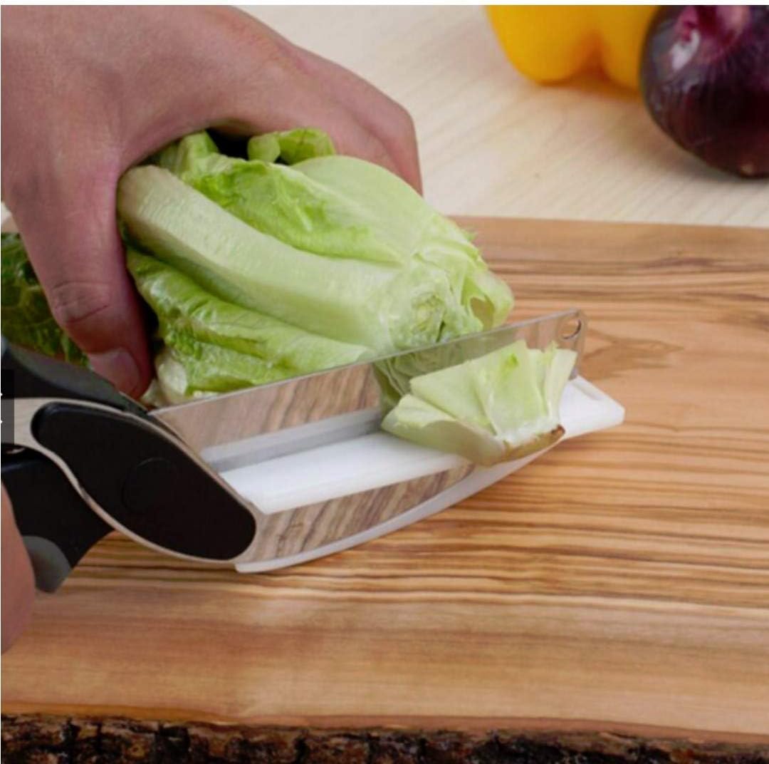 Vmoni Kitchen Plastic Smart Cutter 2-In-1 Knife & Chopping Board,Black & Silver