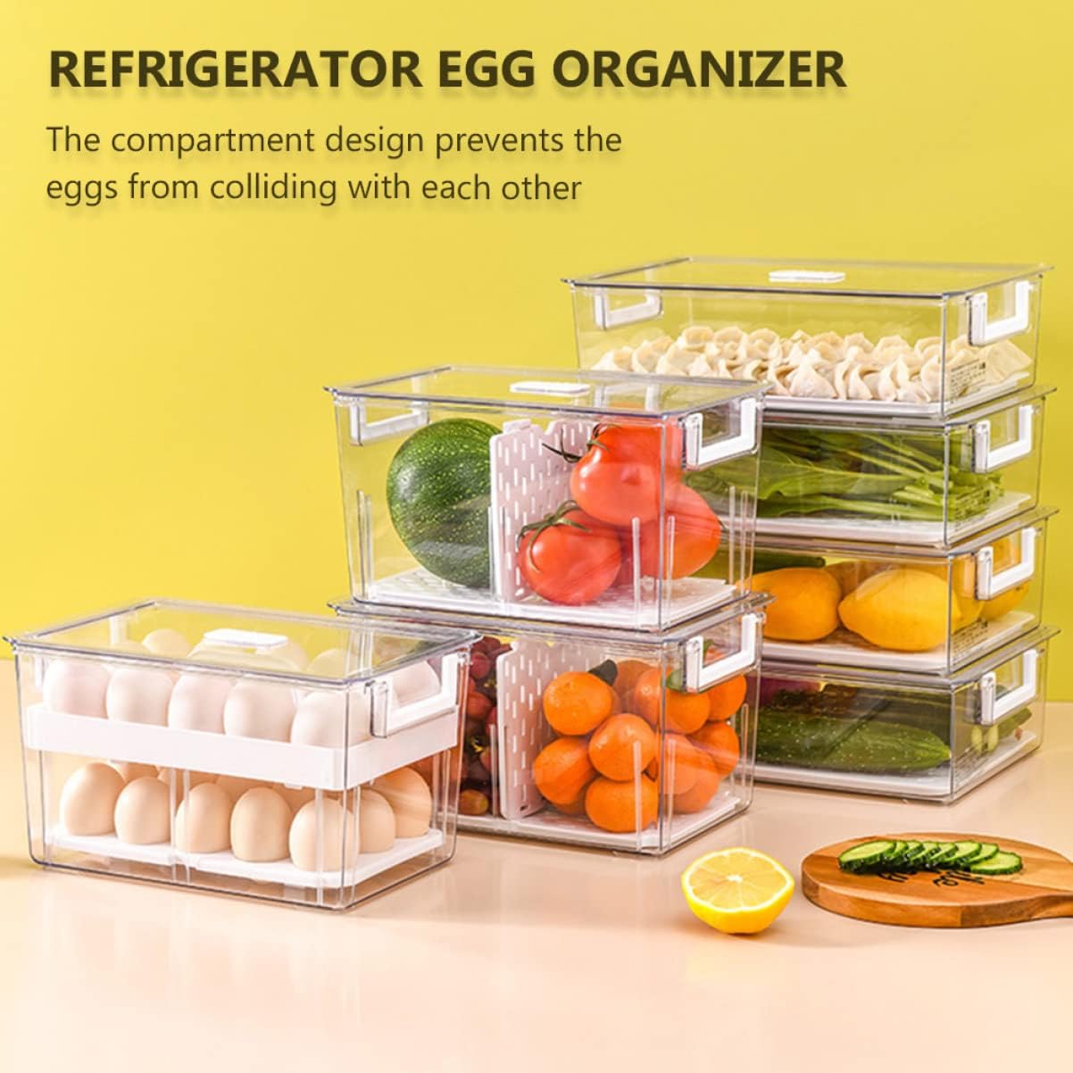 Gadpiparty 1pc Refrigerator Organizer Lid Transparent Stackable Storage Container for Freshness Space-saving Design Separate Compartments to Prevent Cracking for Fridge and Kitchen Use