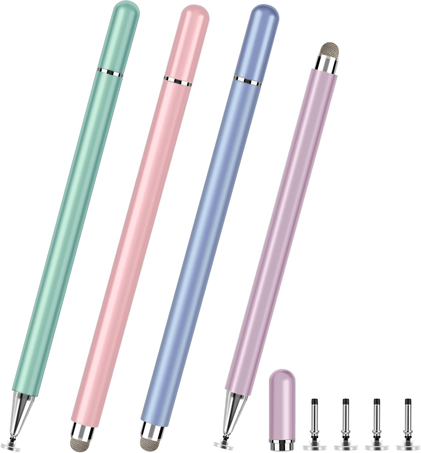 Stylus Pen for Touch Screens – High Precision Disc Fiber Tip with Magnetic Cap, Compatible with iPhone/iPad/Samsung Galaxy/Android/Nintendo Switch/Touchscreen Laptops (Morandi, 4‑Pack)