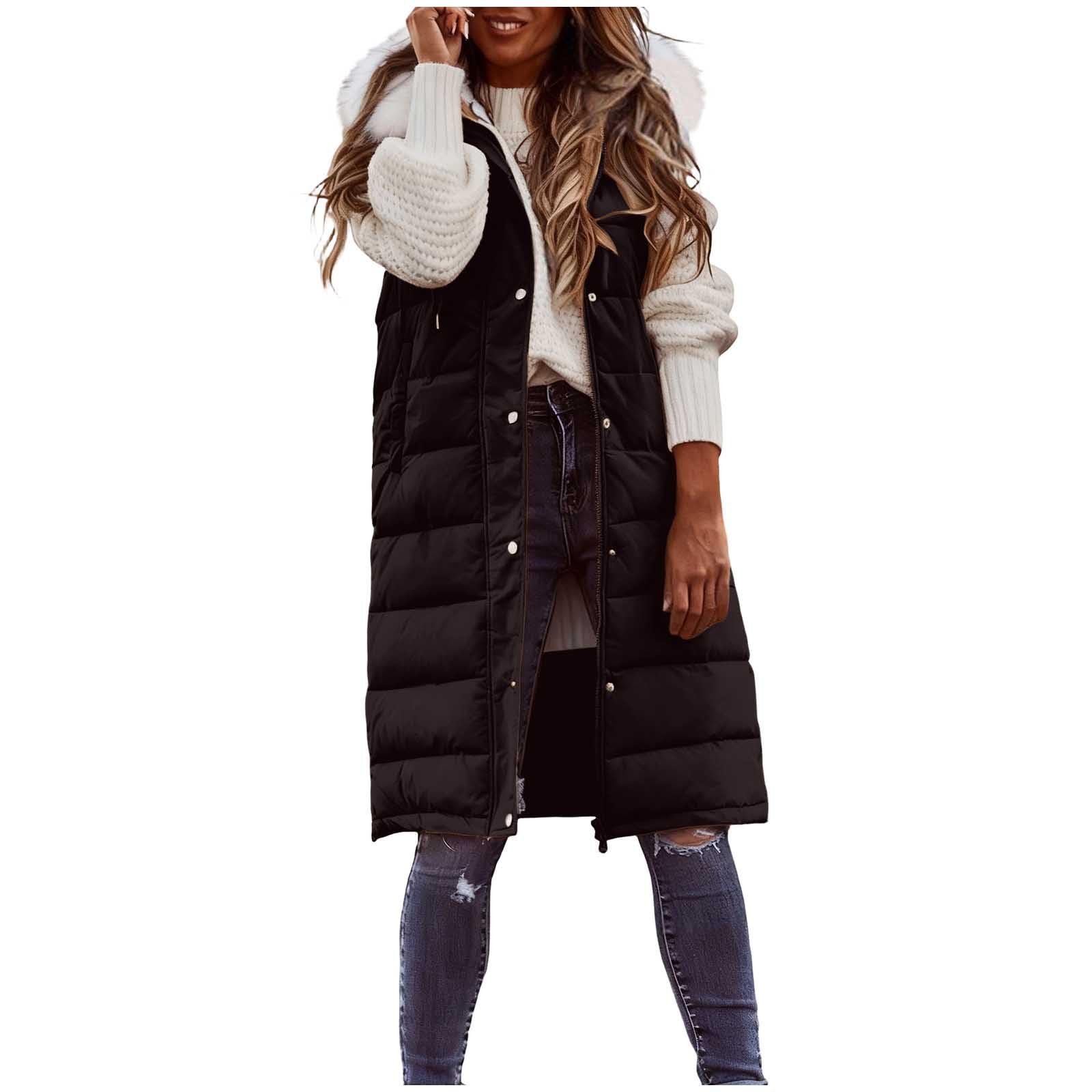 Chaleco acolchado para mujer, talla grande, para otoño e invierno, longitud media, abrigo acolchado con cremallera completa, cálido, sin mangas, chaqueta térmica con cremallera lateral, chaleco de