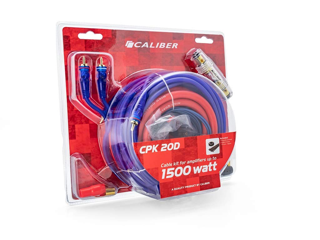 Kit de Câblage pour Amplificateur 1500W - Caliber CPK20D – Subwoofer, Audio et Caisson de Basse Amplifié – Kit câble Complet avec fusible et cosses pour Installation Auto