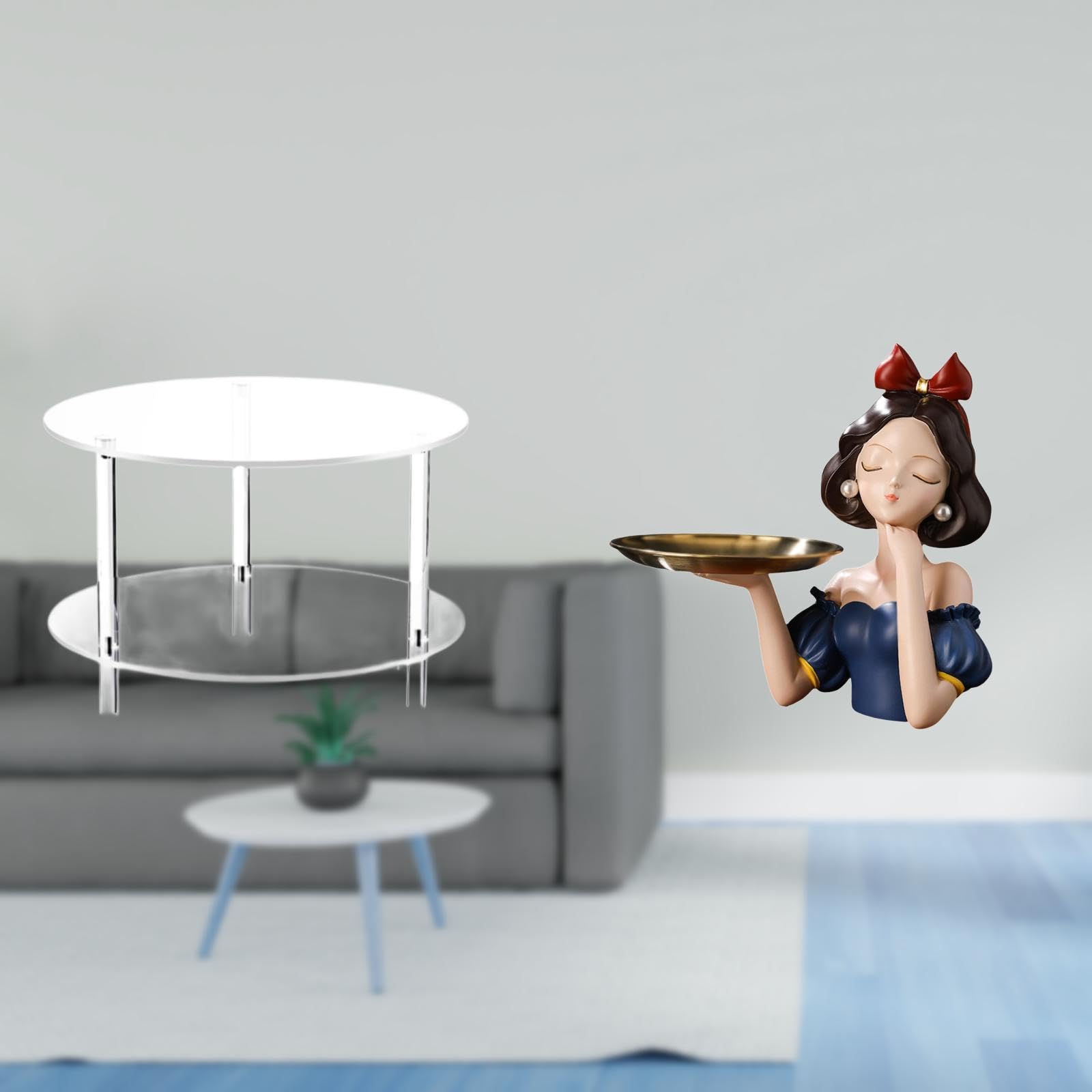 Enakshi® Acrylic Resin Side Table with Princess Statue Key Holder Tray Compact Nightstand Bedside Furniture Modern Art Multipurpose Storage for Living Room|Home & Garden | Furniture | Tables-image-43