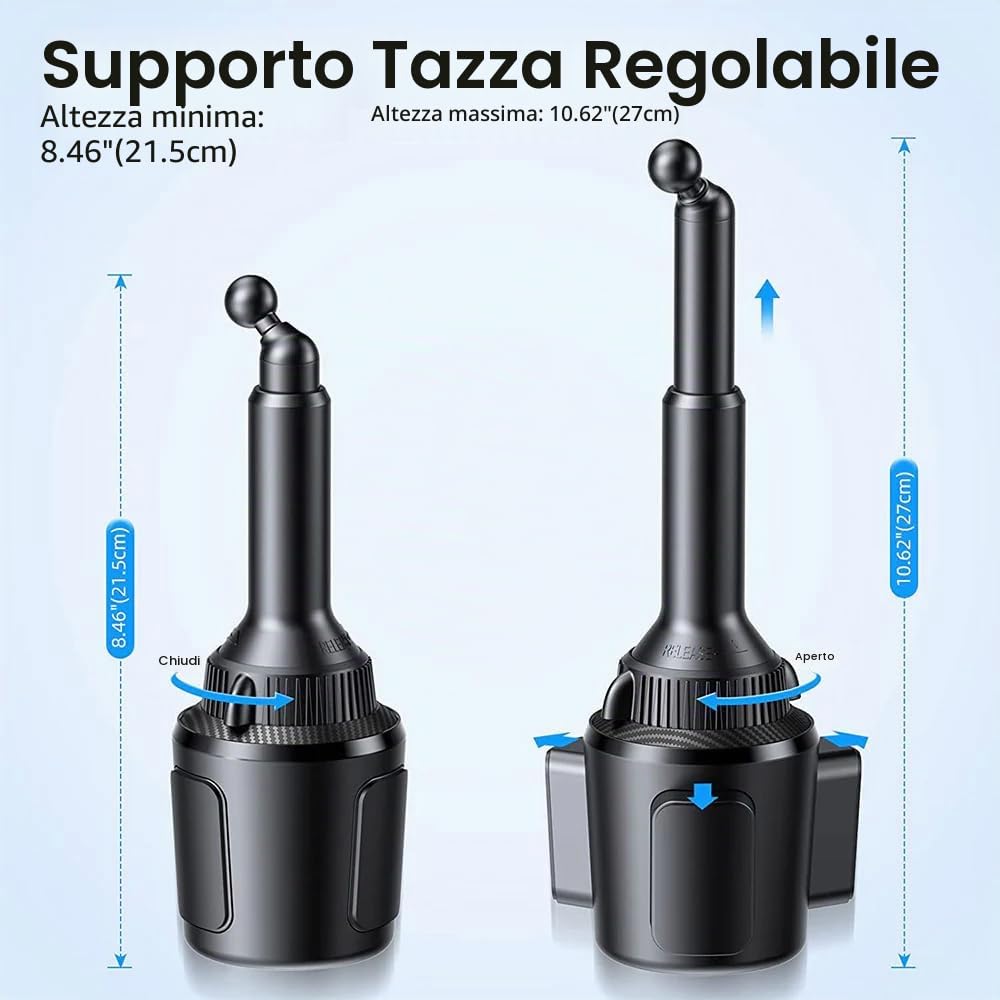APPS2Car Supporto per telefono da auto con adattatore QC 3.0, ricarica rapida Qi da 15 Watt, compatibile con iPhone 11/12/13/14/15/16/Pro/Max/Plus e supporto universale per tutti i modelli