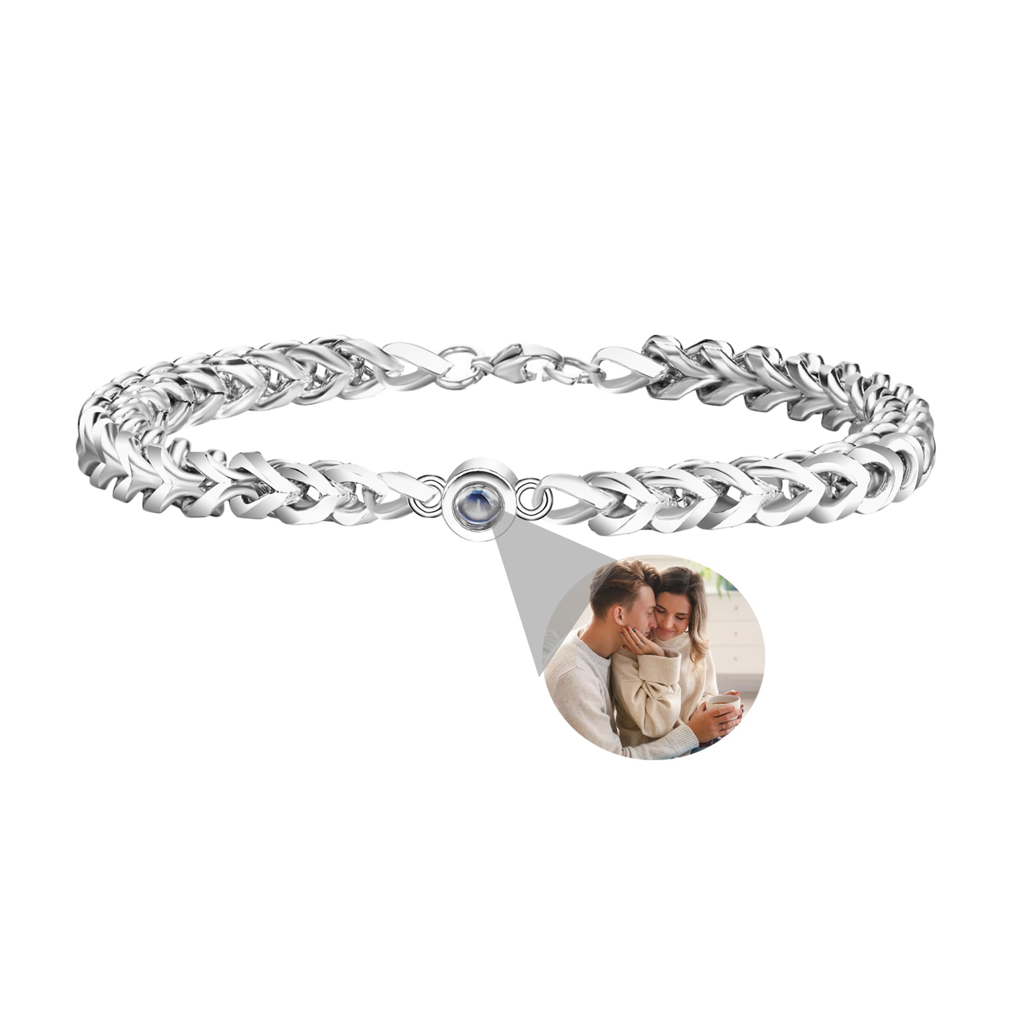 Nergaebe Pulseras personalizadas con imágenes en el interior, pulseras de proyección de fotos personalizadas, pulsera de imagen circular fotos personalizadas para mujeres/hombres/familia/pareja/amigos/mascota