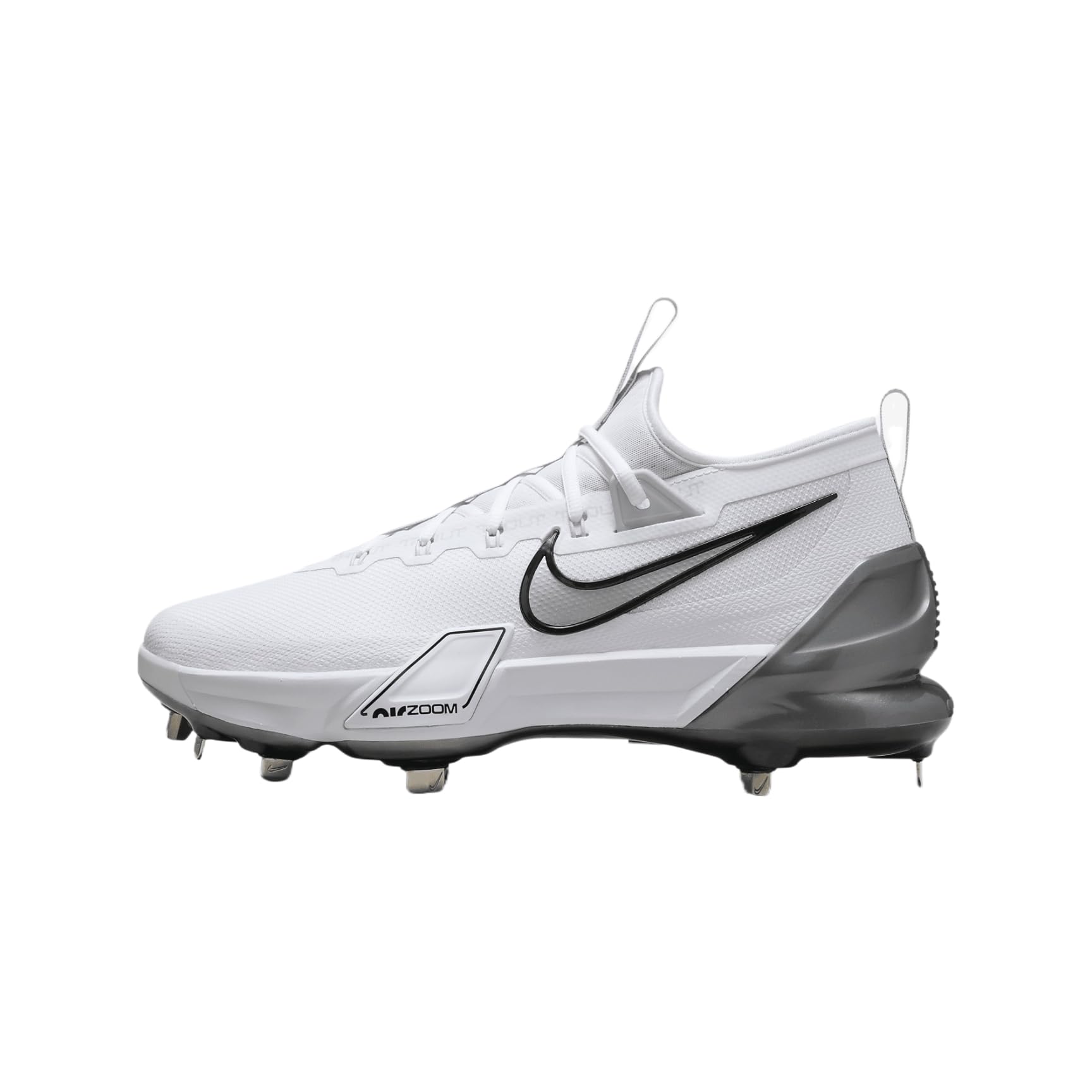 Nike Force Zoom Trout 9 Elite Baseball Cleats (FB2906-102, White/Black/Pure Platinum/Metallic Silver) Size 10